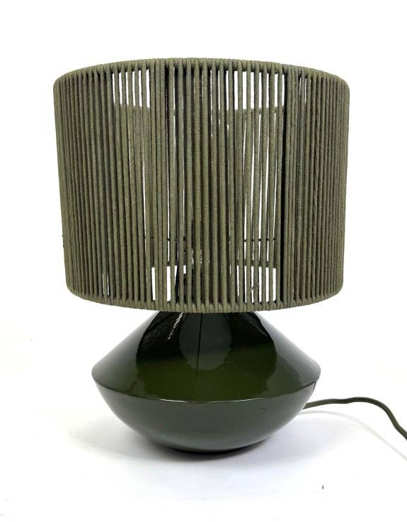 McGowan & Rutherford Ltd - Forest Green Table Lamp W/ Ribbed Corded Shade.