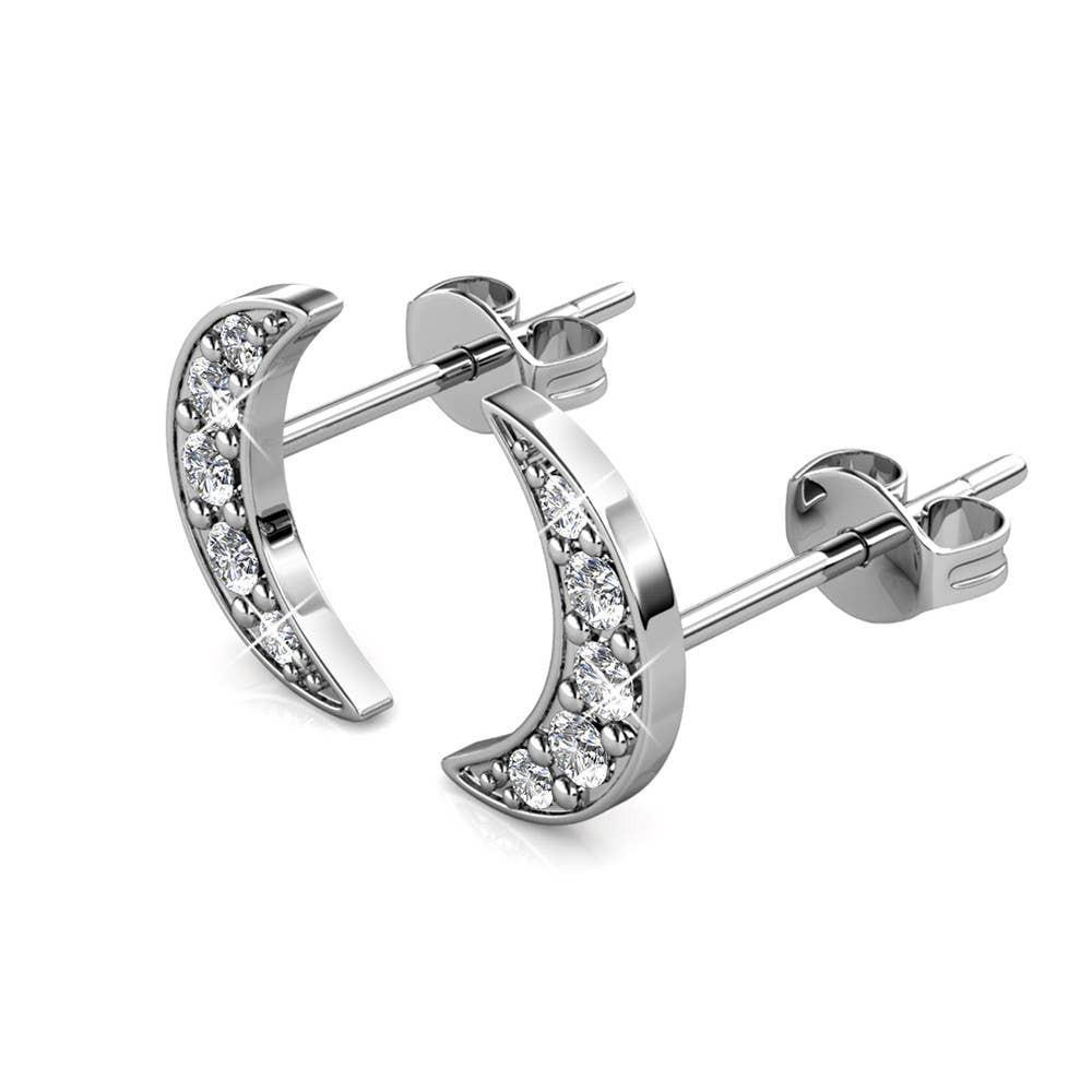 CARALI / MYC Paris - Crescent Moon Earrings - Silver and Crystal