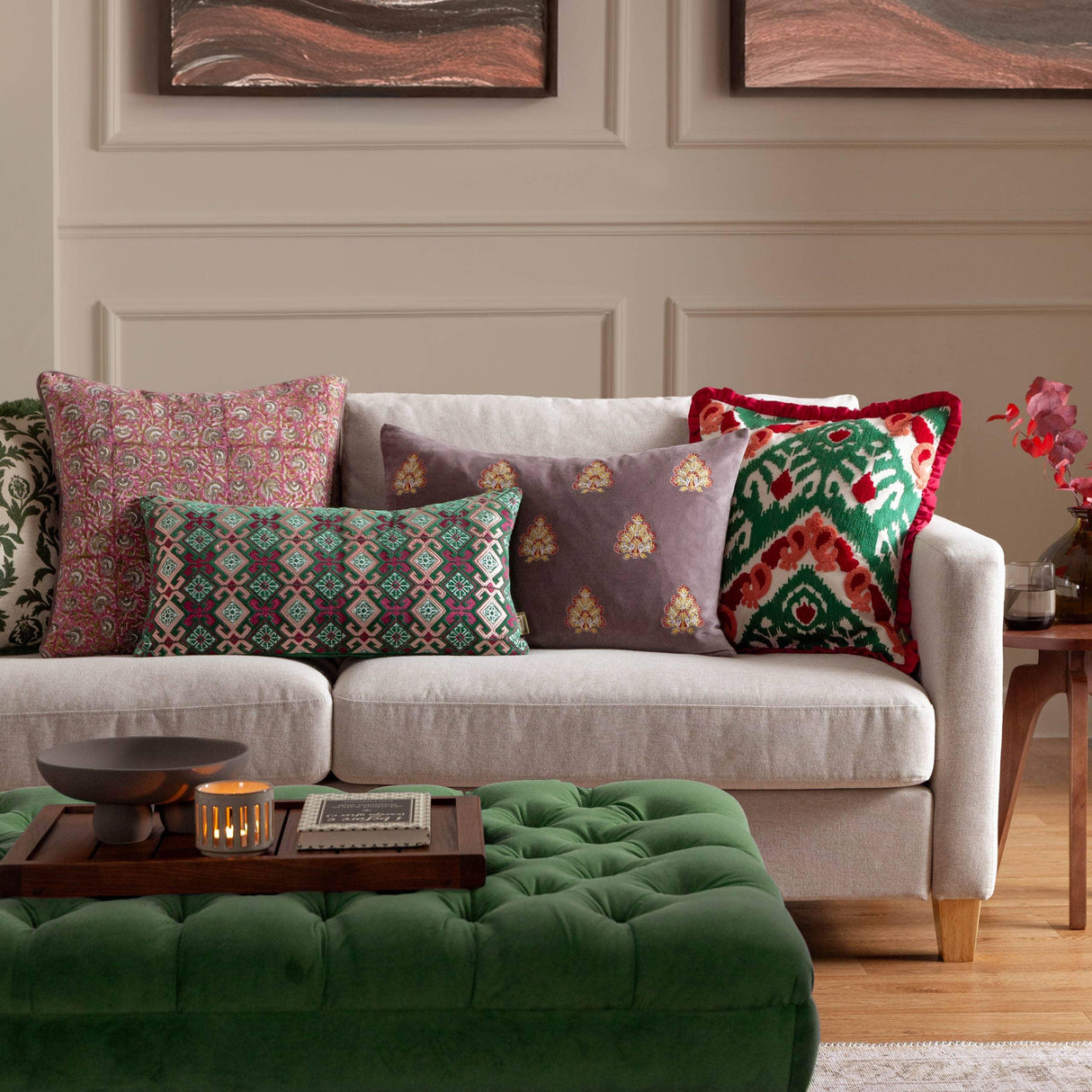 Riva Home - Rennes Embroidered Cushion Taupe: Taupe / Polyester Filled / 40 x 60cm.