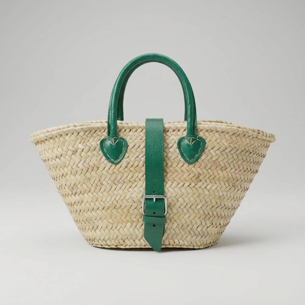 Melecraft - Mini French Market Basket Leather Buckle Straw Bag : Yellow.