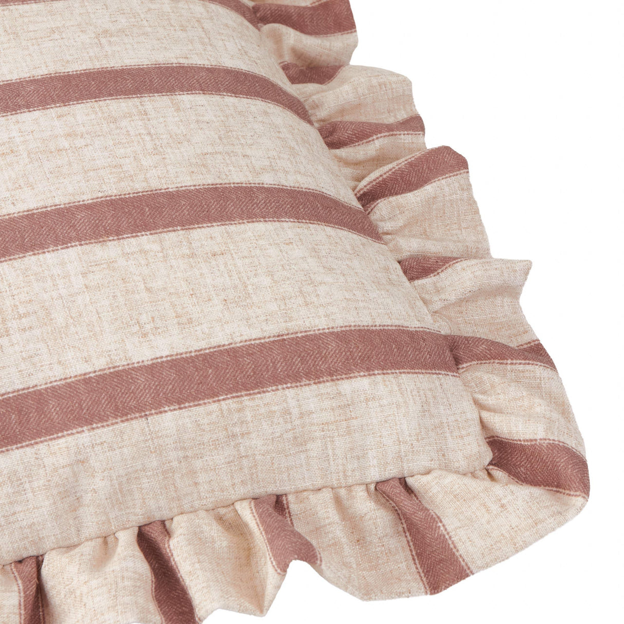 Riva Home - Connie Square Striped Ruffle Cushion Clay Pink: Clay Pink / Polyester Filled / 45 x 45cm.