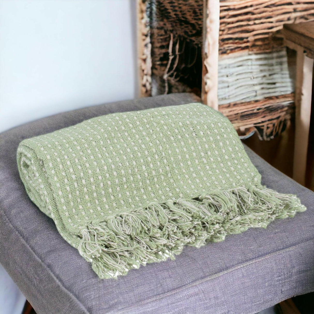 Green and White Throw.