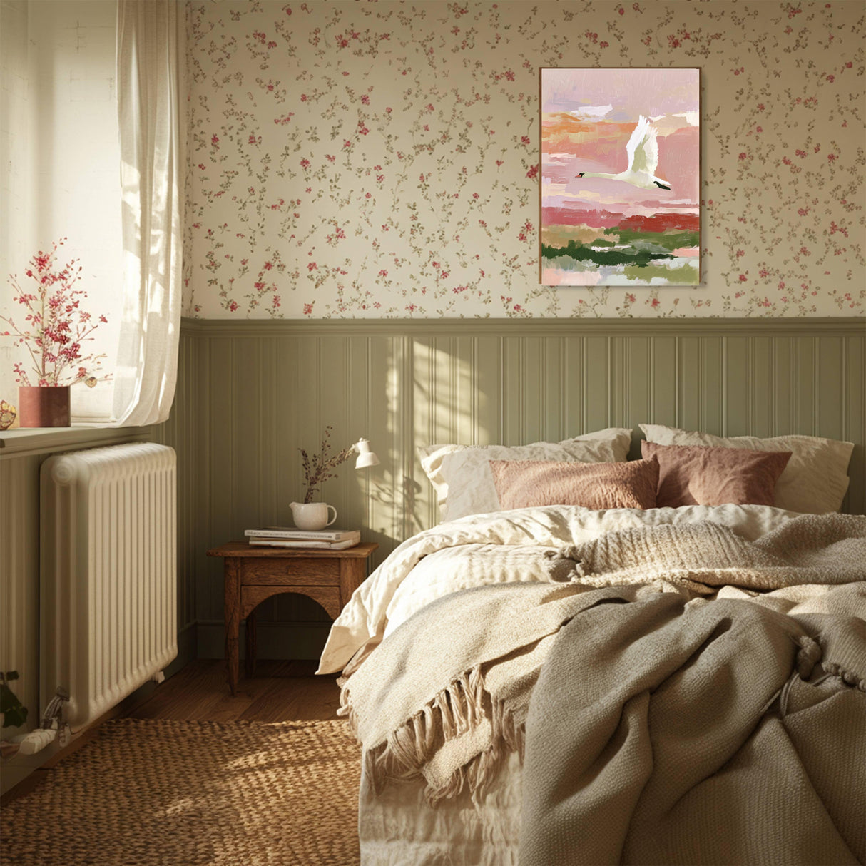 White Swan Pastel Landscape Art Print A3