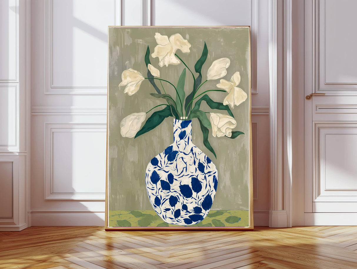 White Flower Vase Abstract Art Print A3