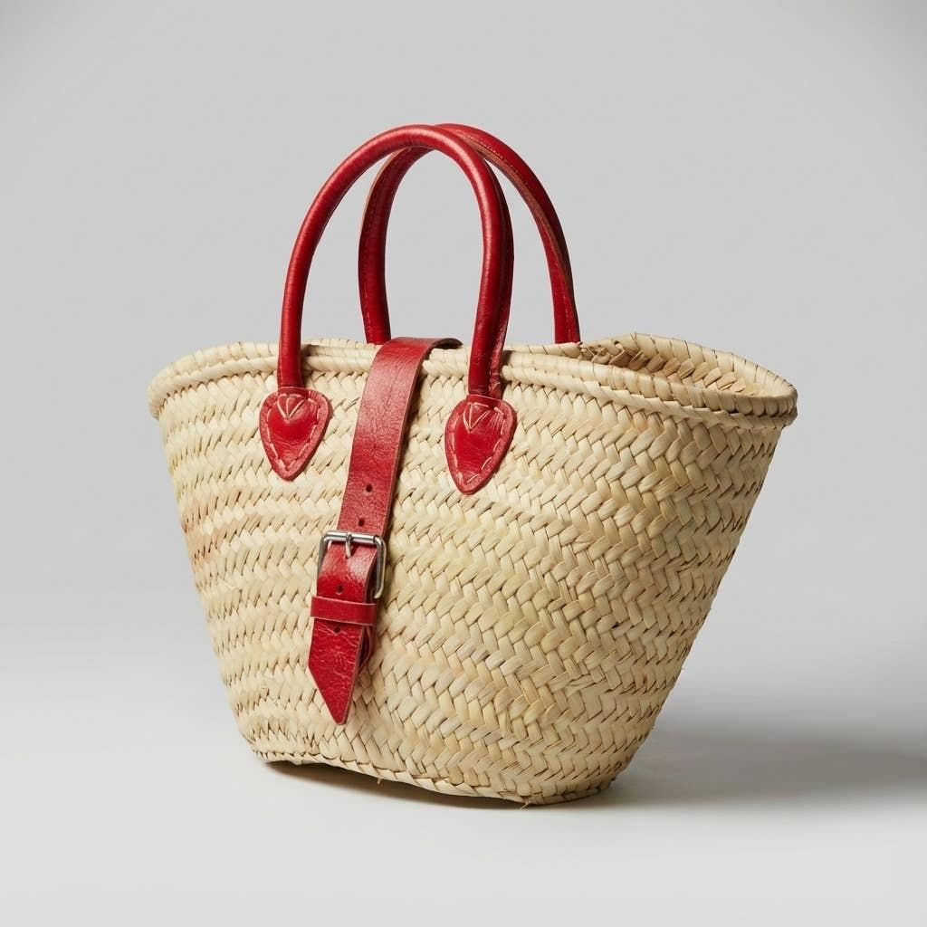 Melecraft - Mini French Market Basket Leather Buckle Straw Bag : Yellow.