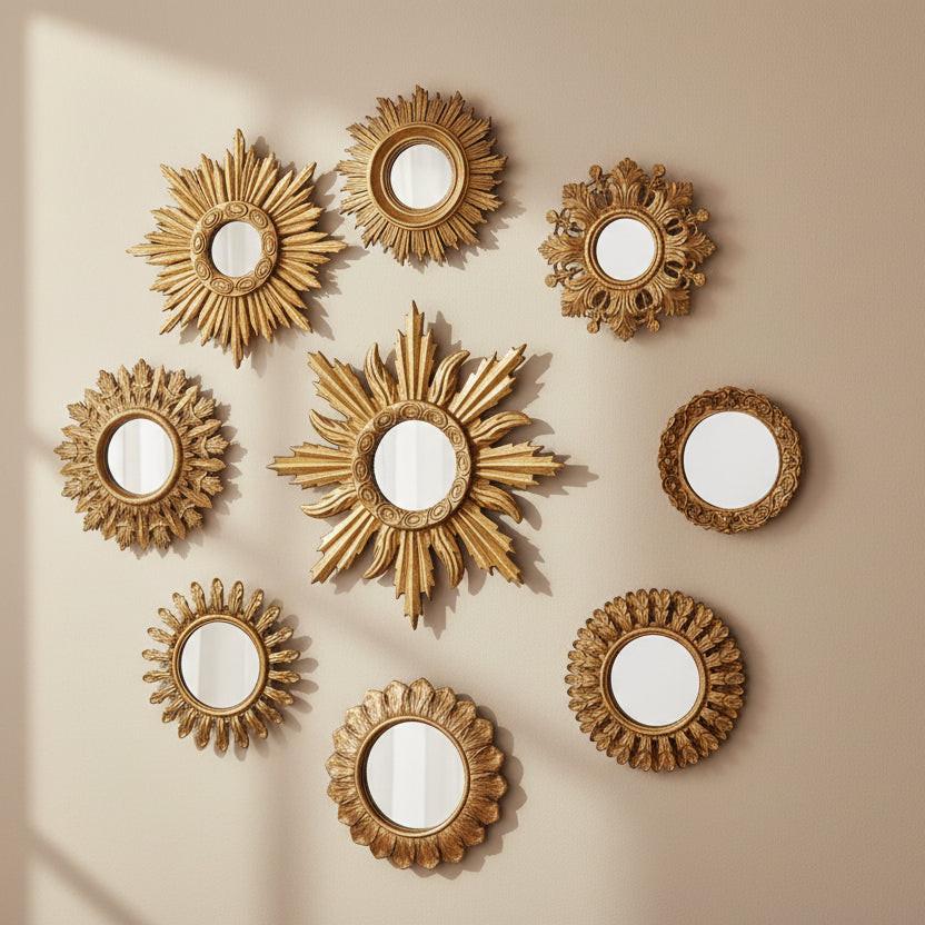 Set of 9 Assorted Ornate Gold Framed Mirrors