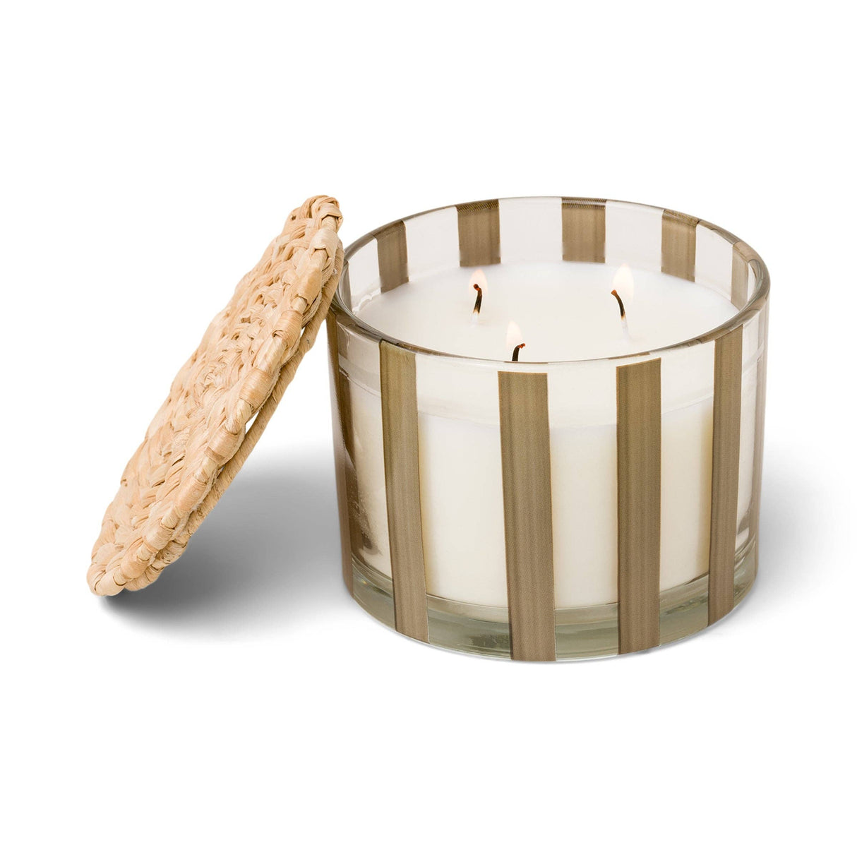 Al Fresco Striped Glass Candle - Cotton & Teak