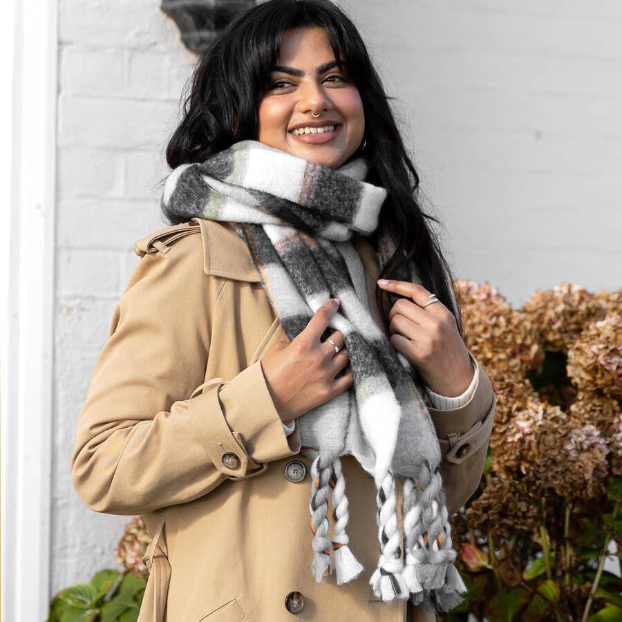 Lisa Angel - Charcoal Tartan Winter Scarf
