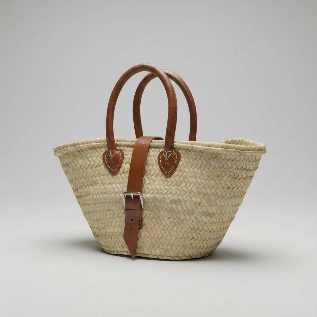 Melecraft - Mini French Market Basket Leather Buckle Straw Bag : Yellow.
