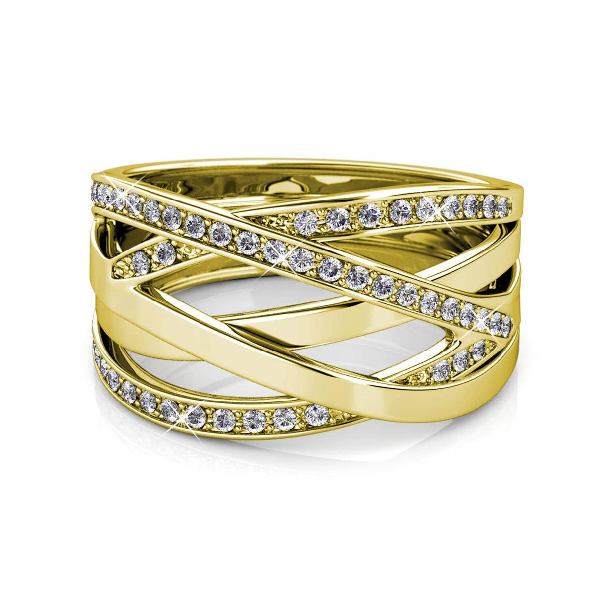 CARALI / MYC Paris - Criss Cross Ring - Gold and Crystal: 56