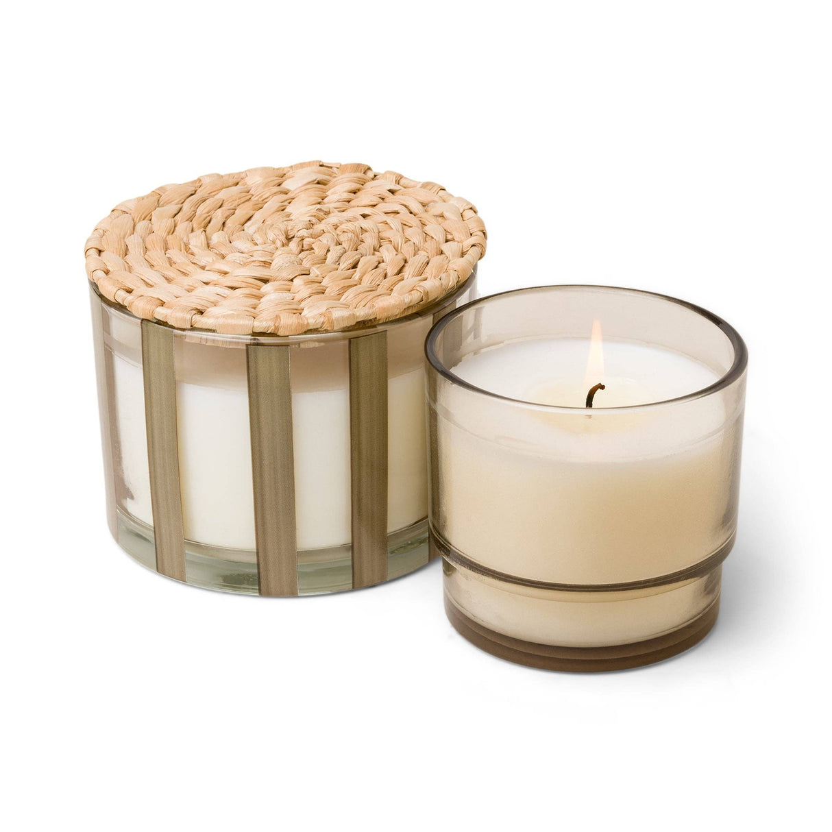 Al Fresco Striped Glass Candle - Cotton & Teak