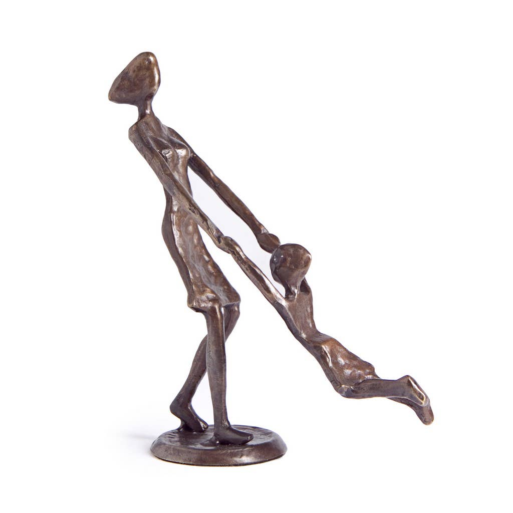 Mother Playing & Swinging Child Cast Bronze Figurine