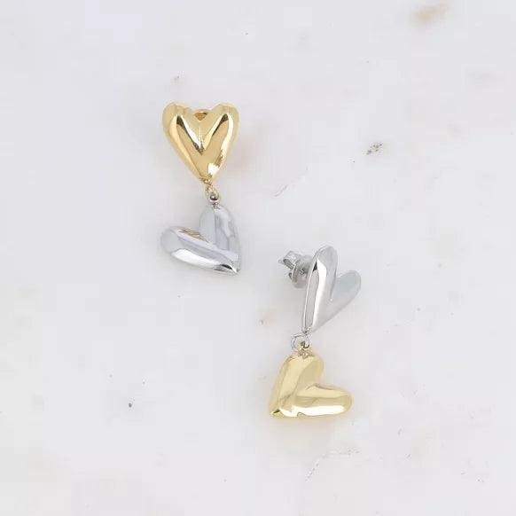 Dangling earrings - 2 hearts.