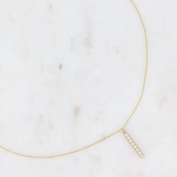 Gold Crystal Bar Necklace.