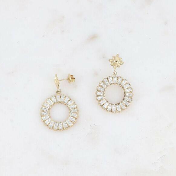 Gold Star and Rectangular Crystal Earrings.