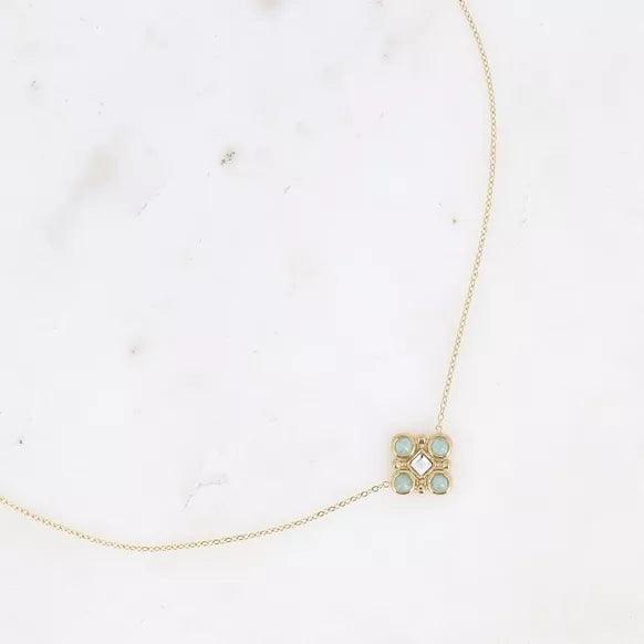 Necklace - natural stones and square cut crystal.