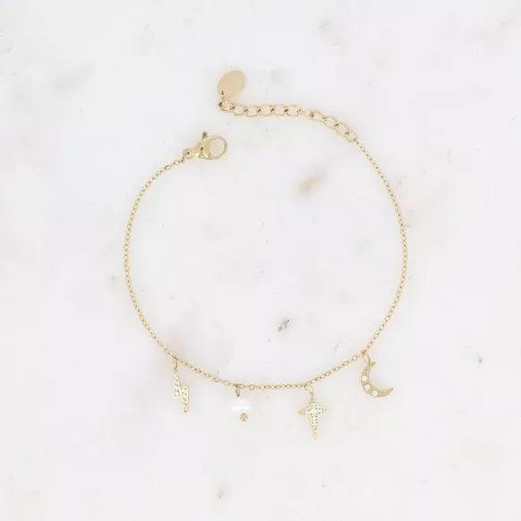 Bracelet - Lightning, Moon and Star Pendants and Cubic Zirconia.