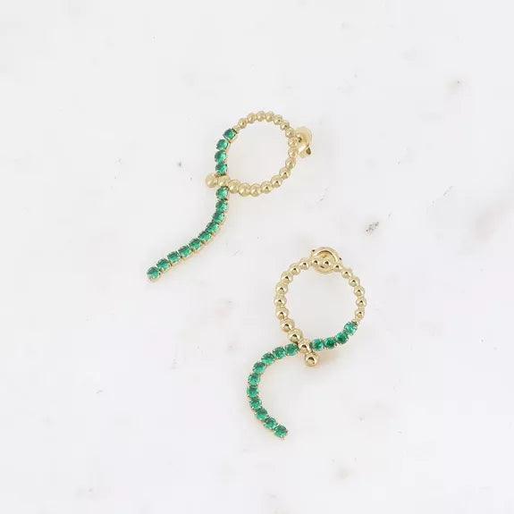 Yasmina pendant earrings - bubble effect ring and river chain green.