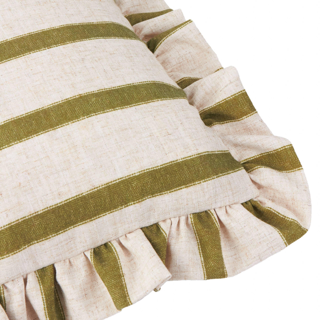 Riva Home - Connie Square Striped Ruffle Cushion Olive: Olive / Polyester Filled / 45 x 45cm.