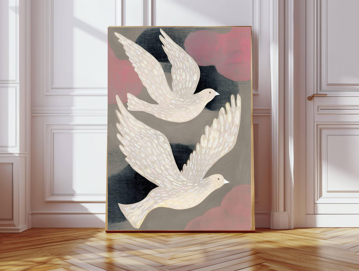 Flying Birds Abstract Art Print A3