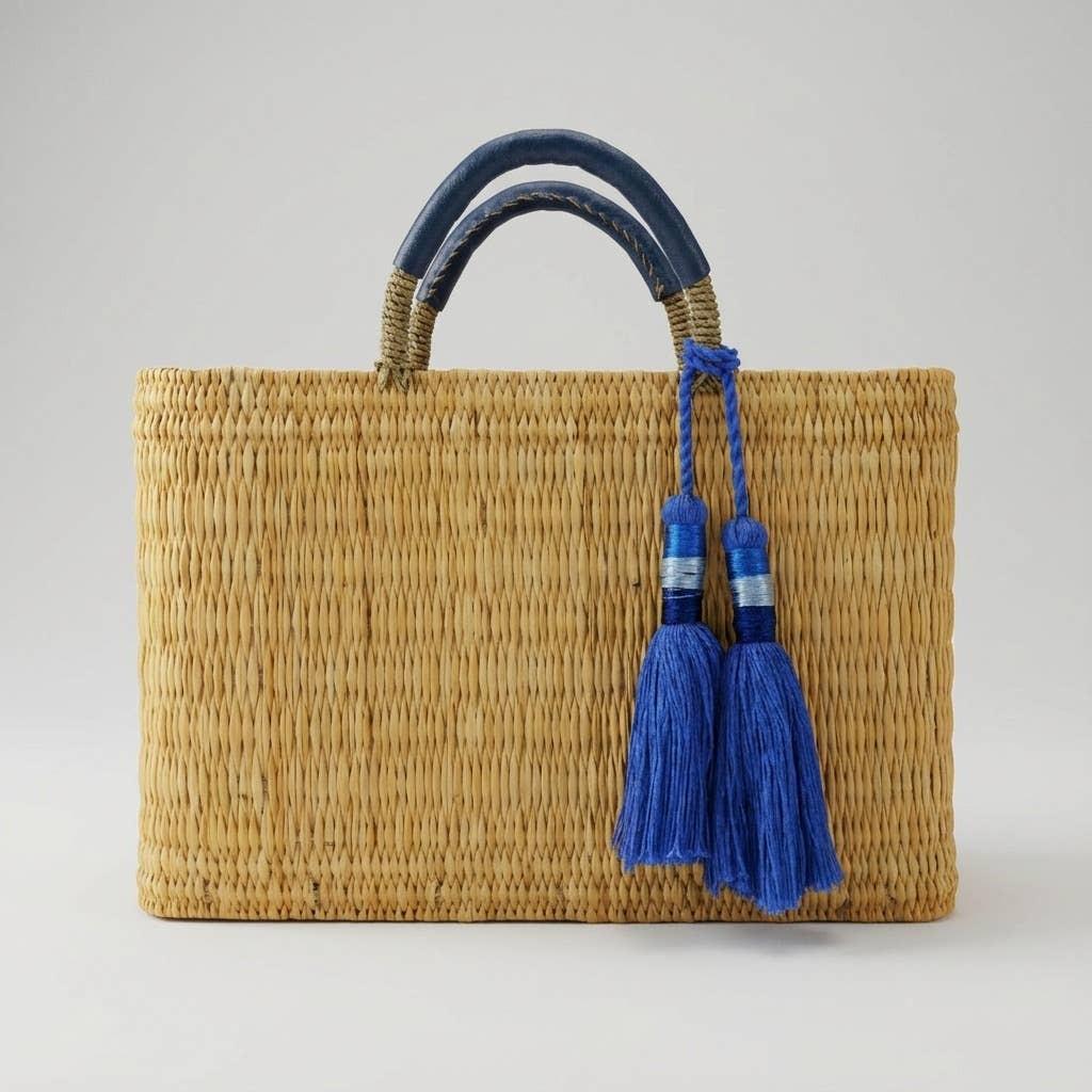 Melecraft - Bohemia Woven Reed Tote Bag with Orange Tassels: Green.