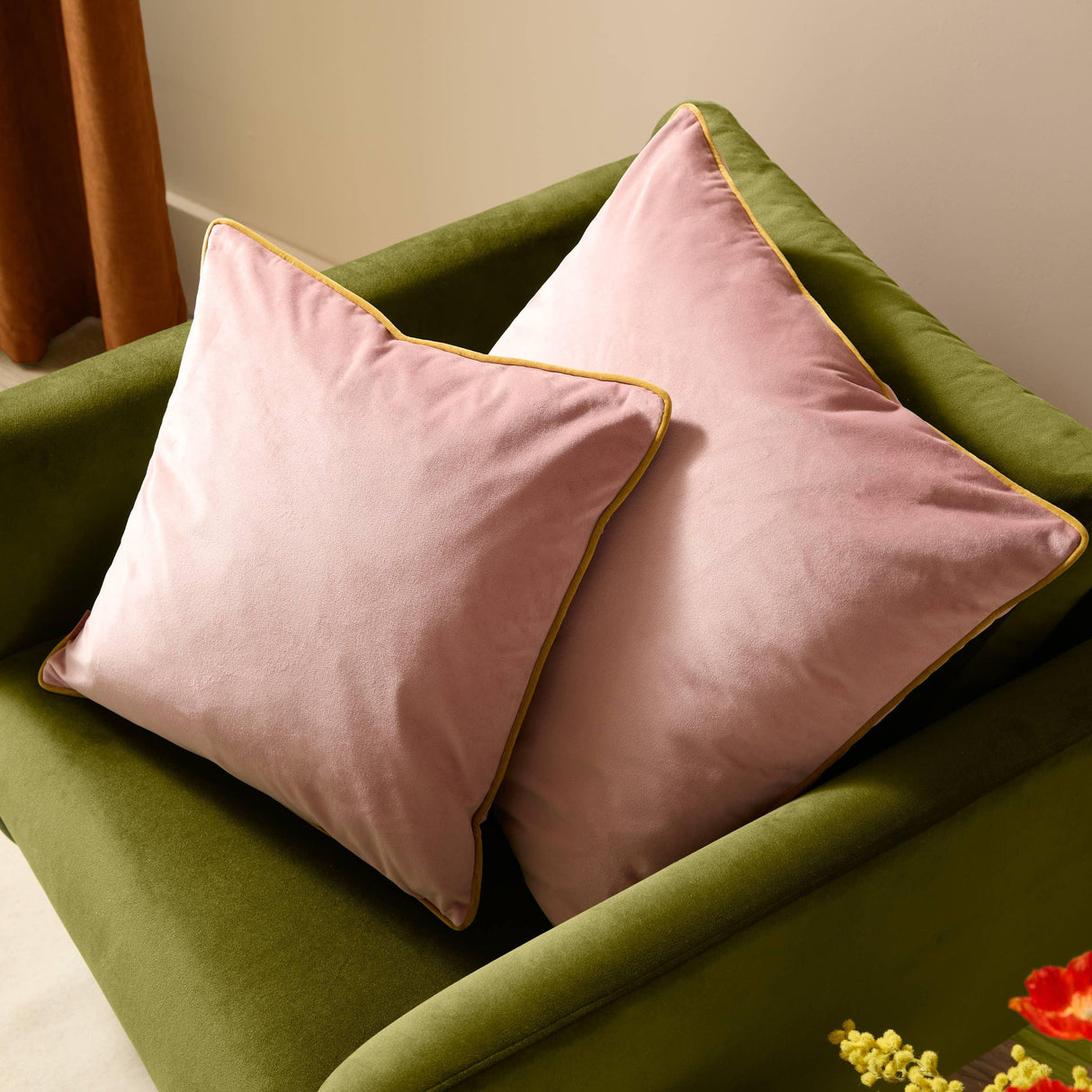Riva Home - Meridian Velvet Cushion Blush/Gold: Blush/Gold / Polyester Filled / 55 x 55cm.