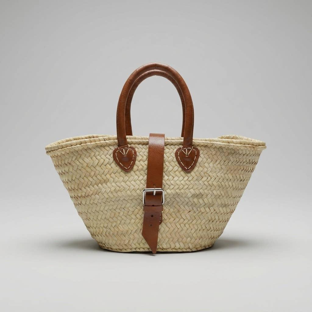 Melecraft - Mini French Market Basket Leather Buckle Straw Bag : Yellow.