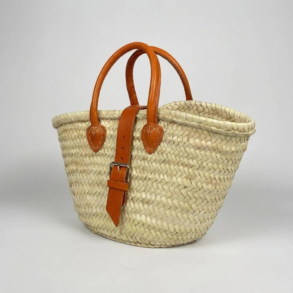 Melecraft - Mini French Market Basket Leather Buckle Straw Bag : Red.