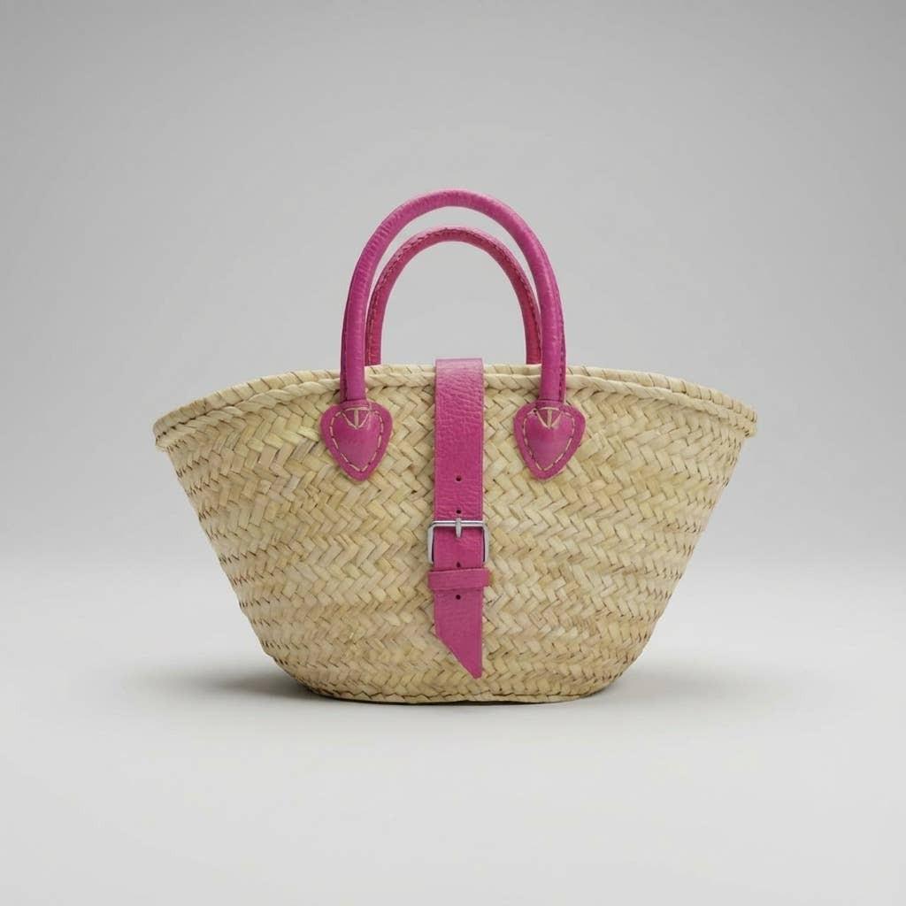 Melecraft - Mini French Market Basket Leather Buckle Straw Bag : Yellow.