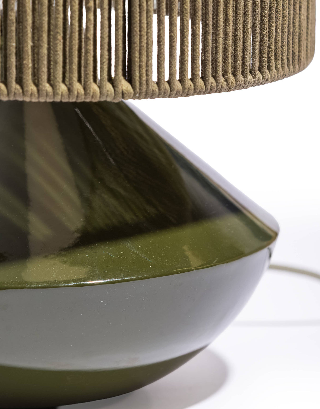 McGowan & Rutherford Ltd - Forest Green Table Lamp W/ Ribbed Corded Shade.