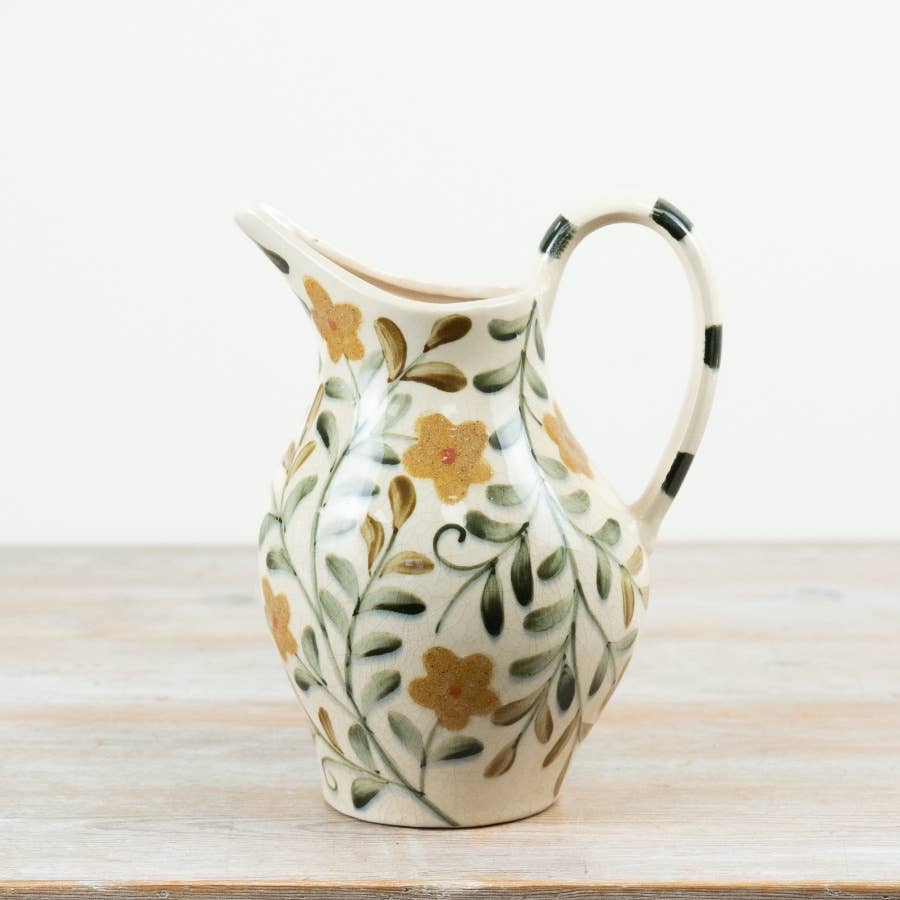 Gainsborough Giftware x Portland Living - Floral Ceramic Jug Vase, 24cm.