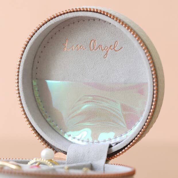 Lisa Angel - Grey Round Pu Travel Jewellery Case