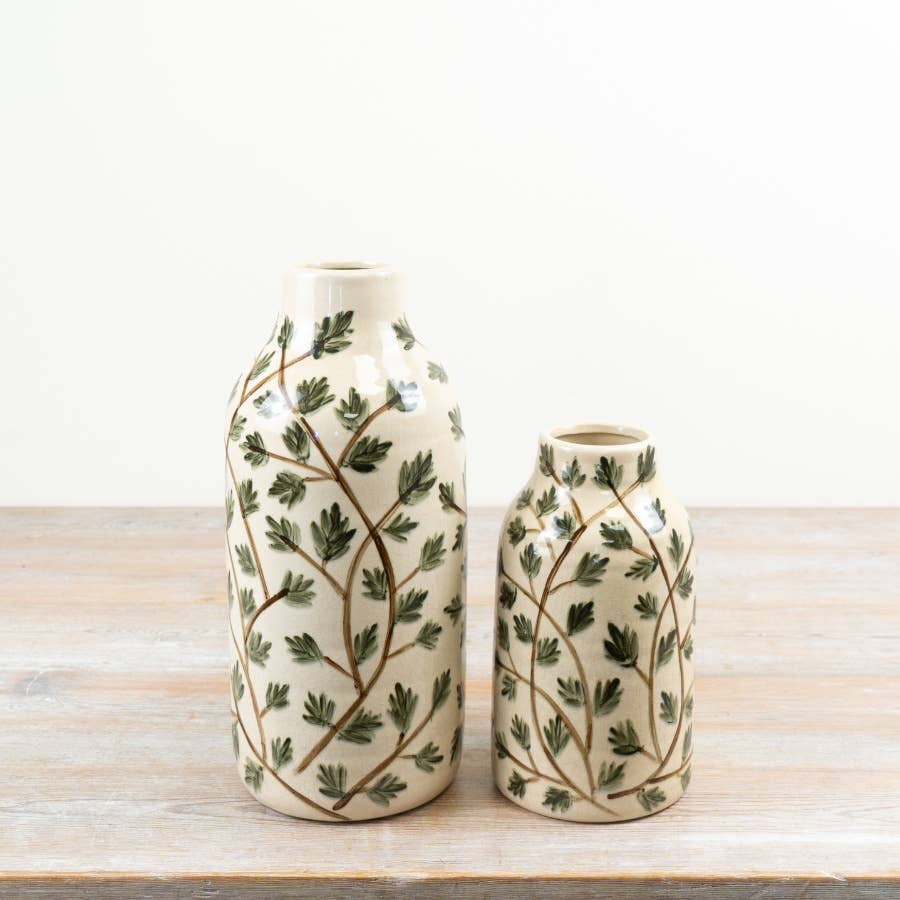 Gainsborough Giftware x Portland Living - Green Foliage Vase, 20.5cm.