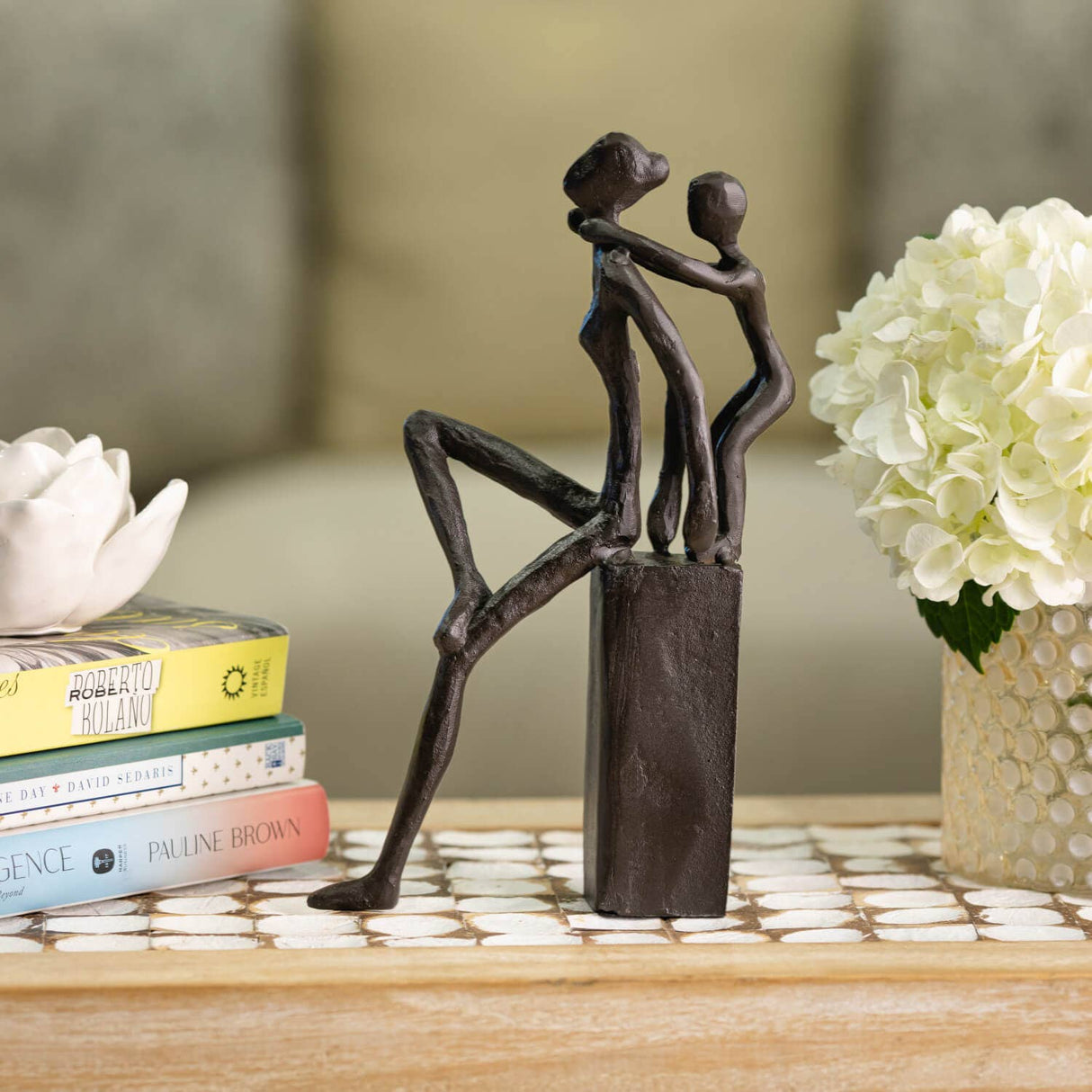 Playfulness Mother and Child Cast Iron Sculpture