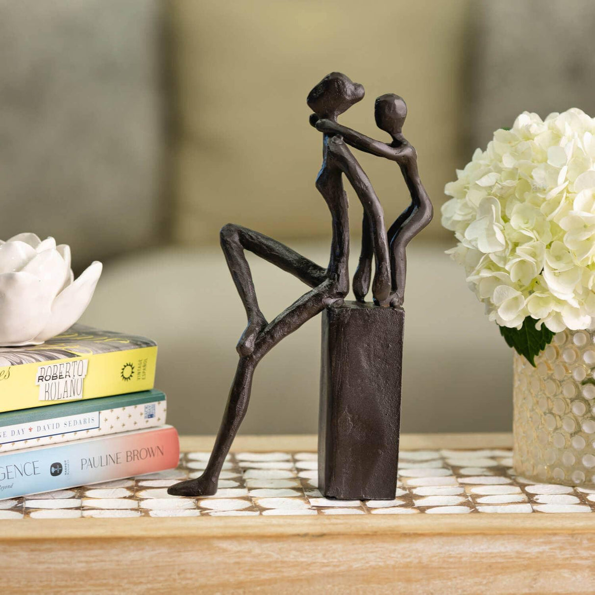 Playfulness Mother and Child Cast Iron Sculpture