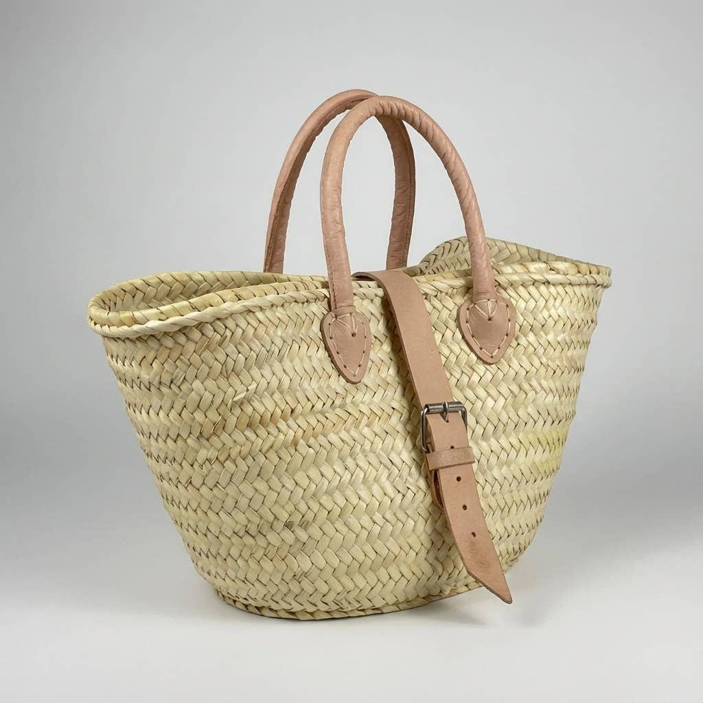 Melecraft - Mini French Market Basket Leather Buckle Straw Bag : Yellow.