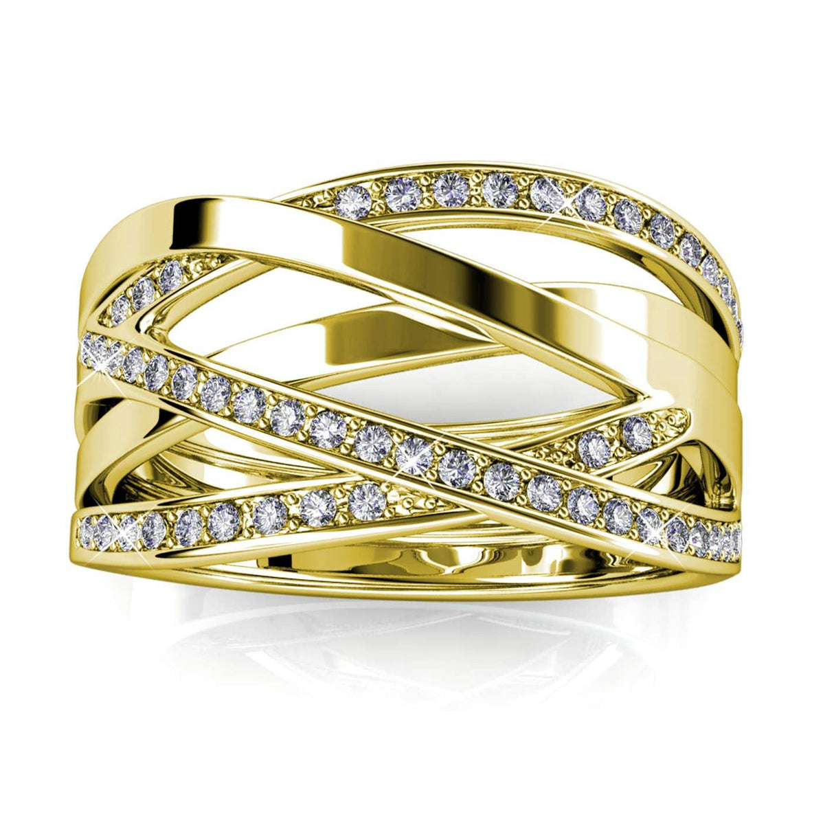CARALI / MYC Paris - Criss Cross Ring - Gold and Crystal: 56