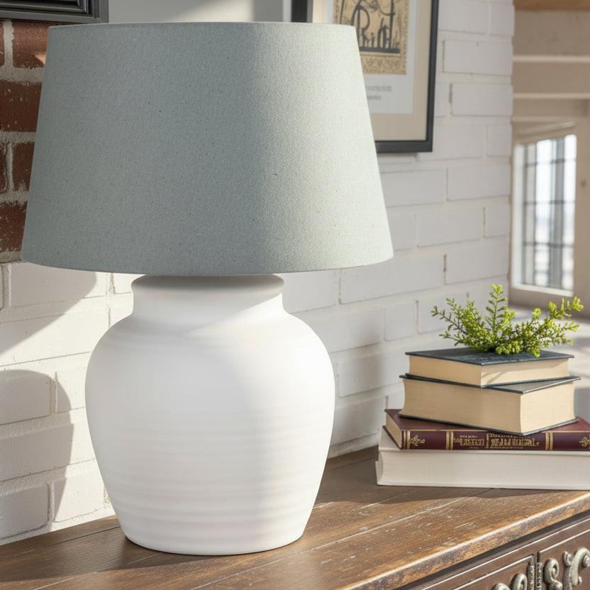 Large White Ceramic Table Lamp and Shade