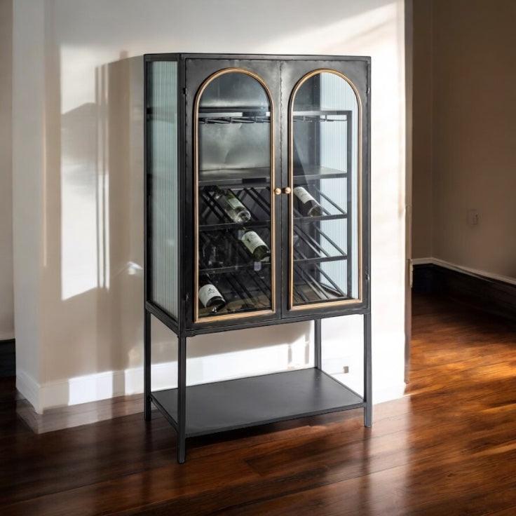 Industrial metal and gold cabinet