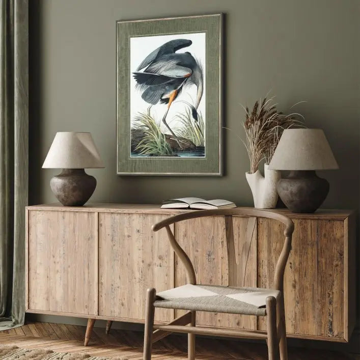 Vintage Blue Heron Framed Art