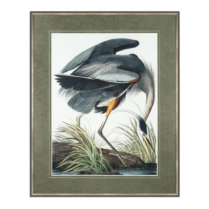 Vintage Blue Heron Framed Art