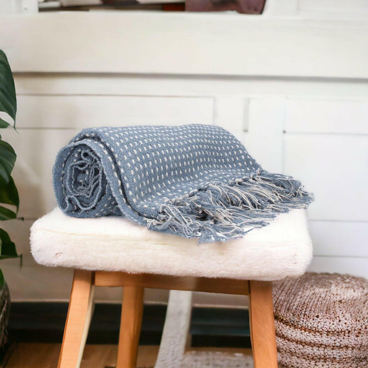 Blue and White Cotton Throw.