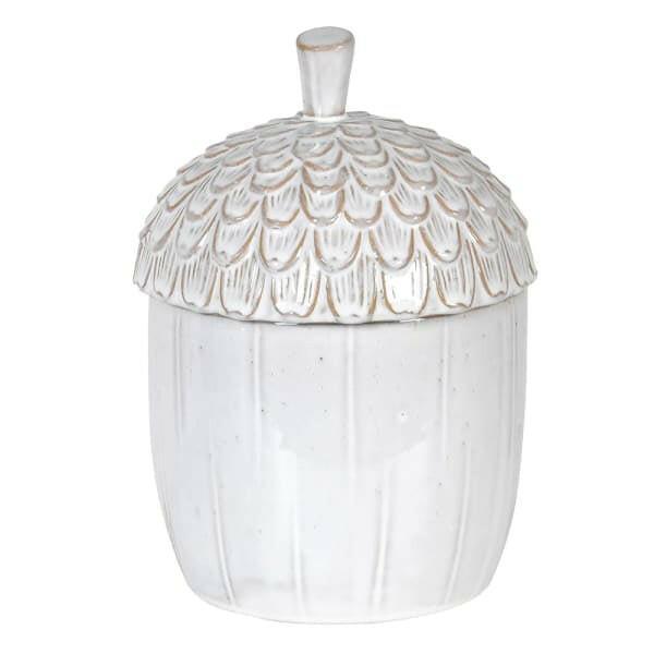 White Ceramic Acorn Jar.