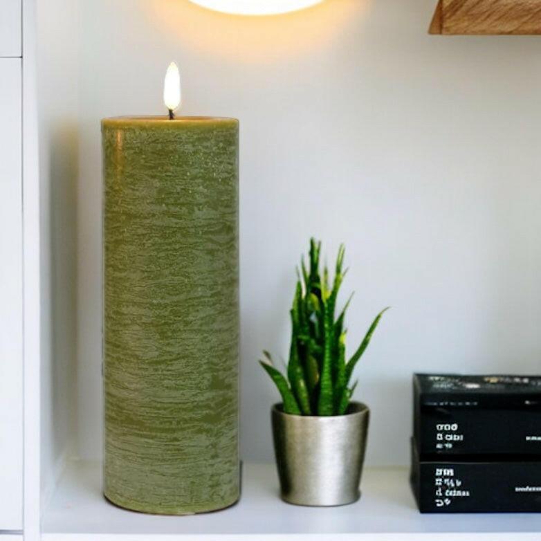 Artificial Moss Green Candle.