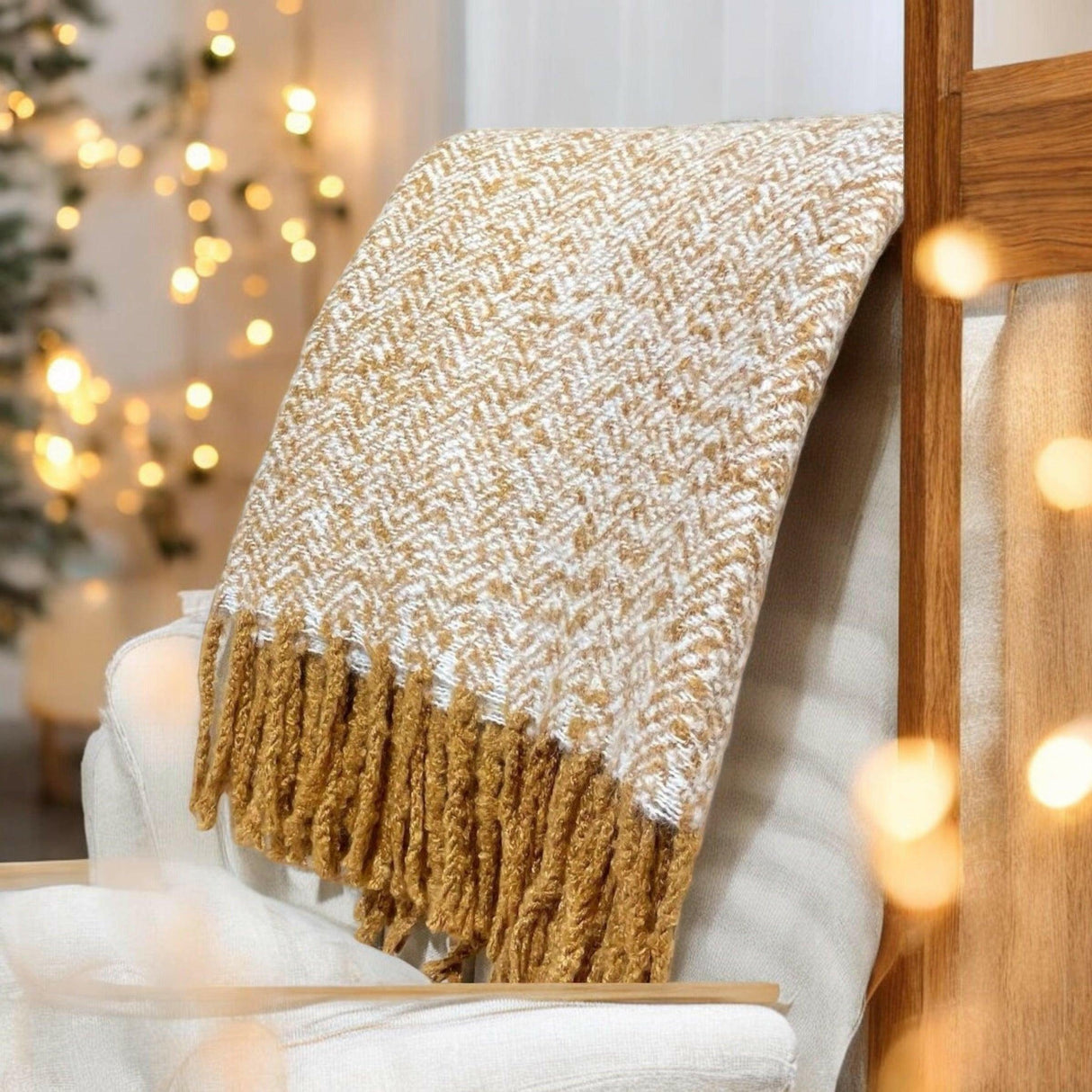 Yellow Gold Herringbone Throw.