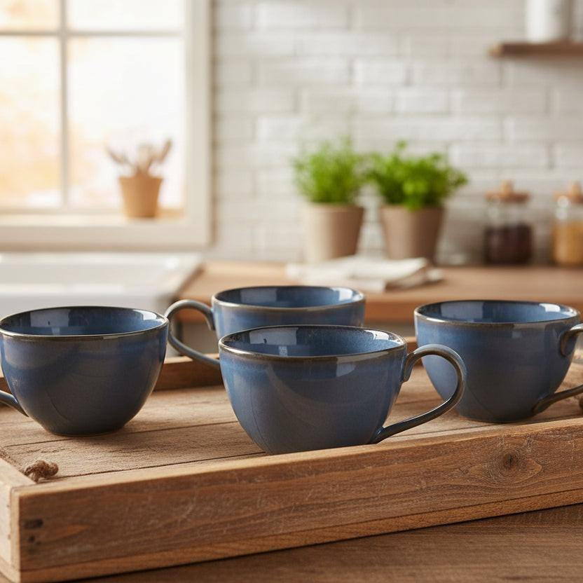 Rustic Blue and White Stoneware Mug