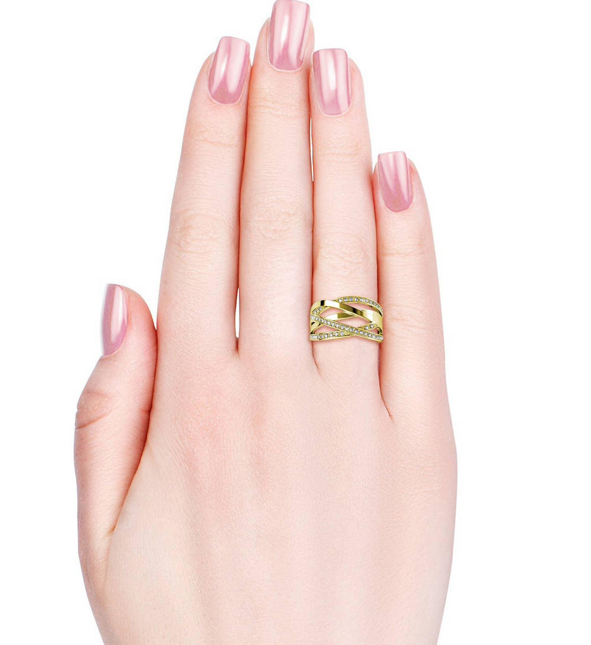 CARALI / MYC Paris - Criss Cross Ring - Gold and Crystal: 56