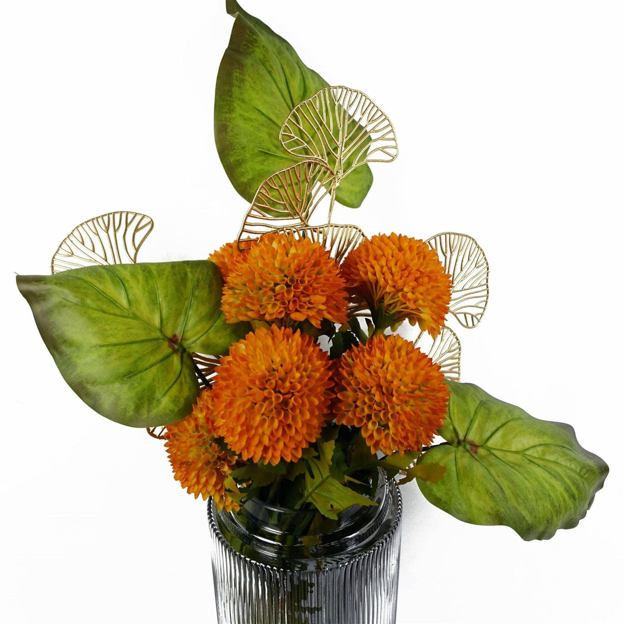 Gold Dipped Artificial Leaf Stem – 65cm Decorative Faux Foliage