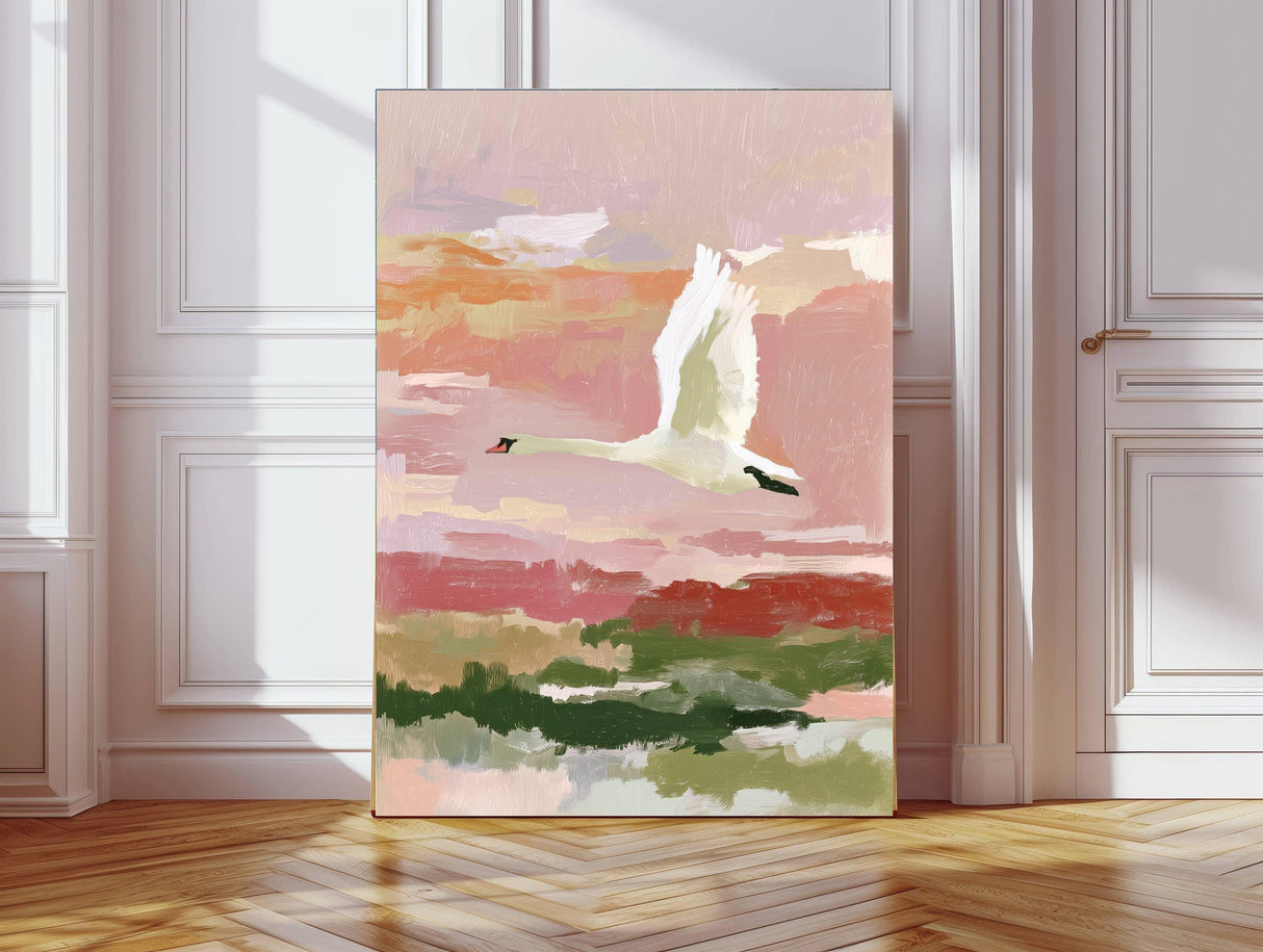 White Swan Pastel Landscape Art Print A3