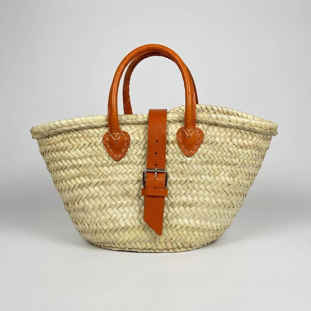 Melecraft - Mini French Market Basket Leather Buckle Straw Bag : Yellow.